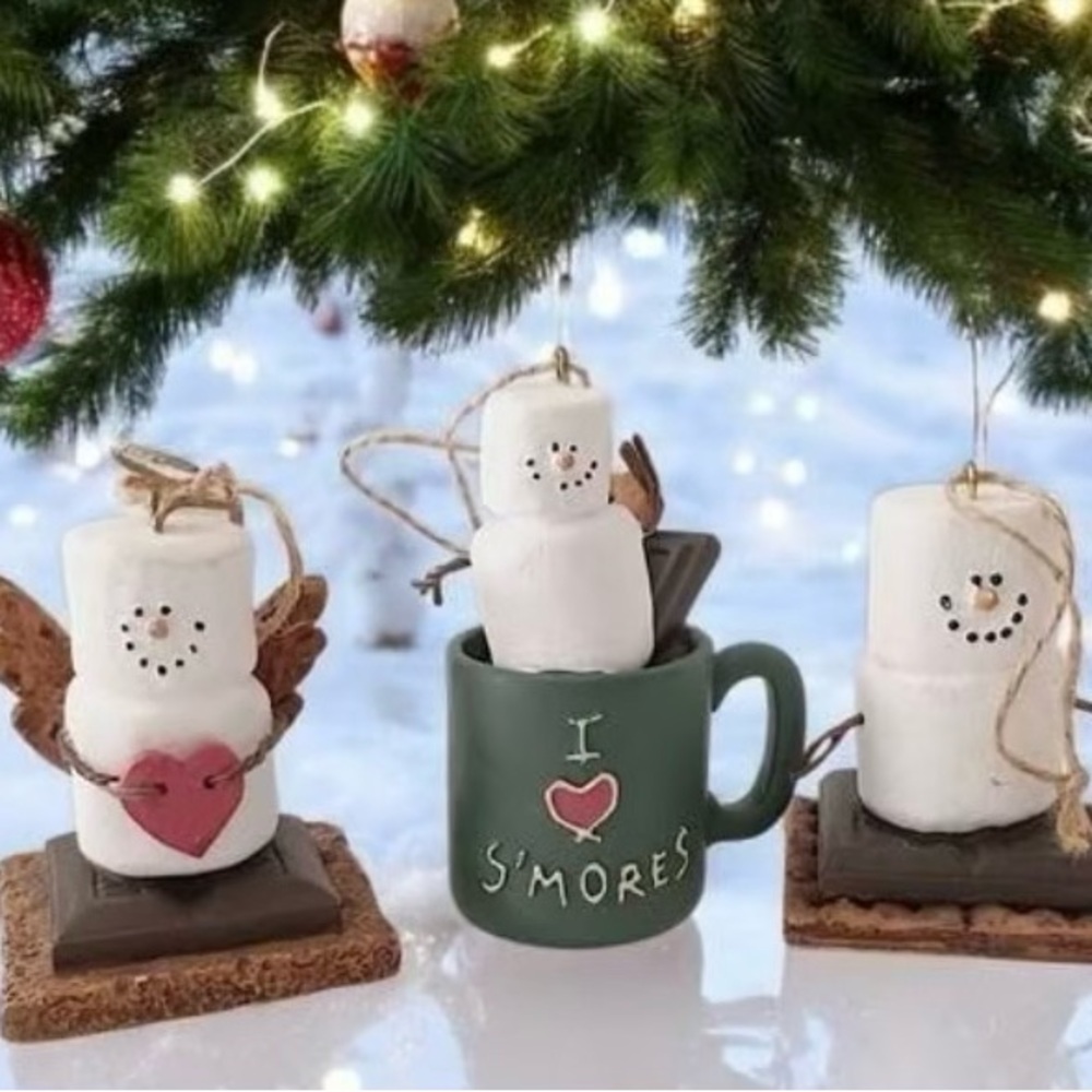 S’mores Snowman Ornament Set of 3 cocoa mug angel new in box